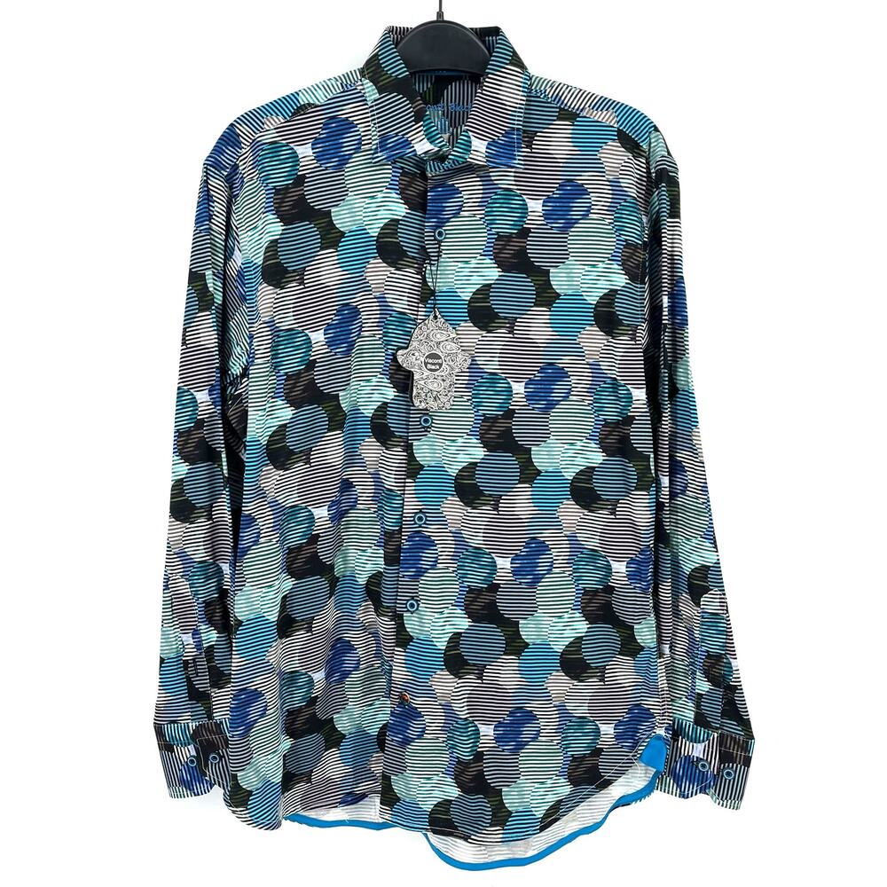 Visconti Black Geometric Circle Stripe Button Up Dress Shirt Size Small